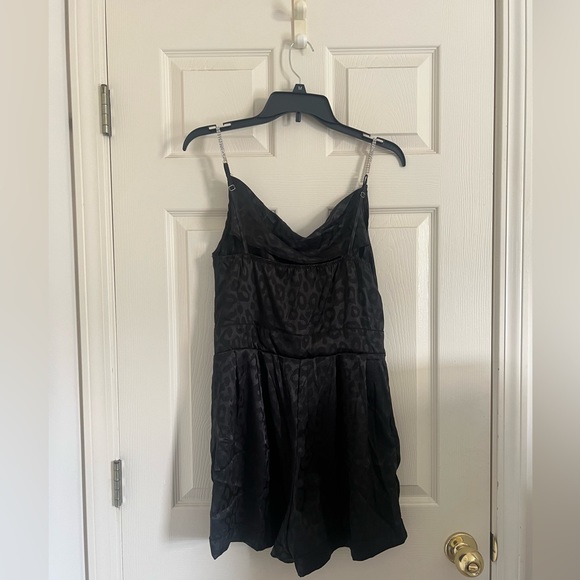 Shein Leopard Print Rhinestone Strap Satin Cami Romper - Picture 4 of 8